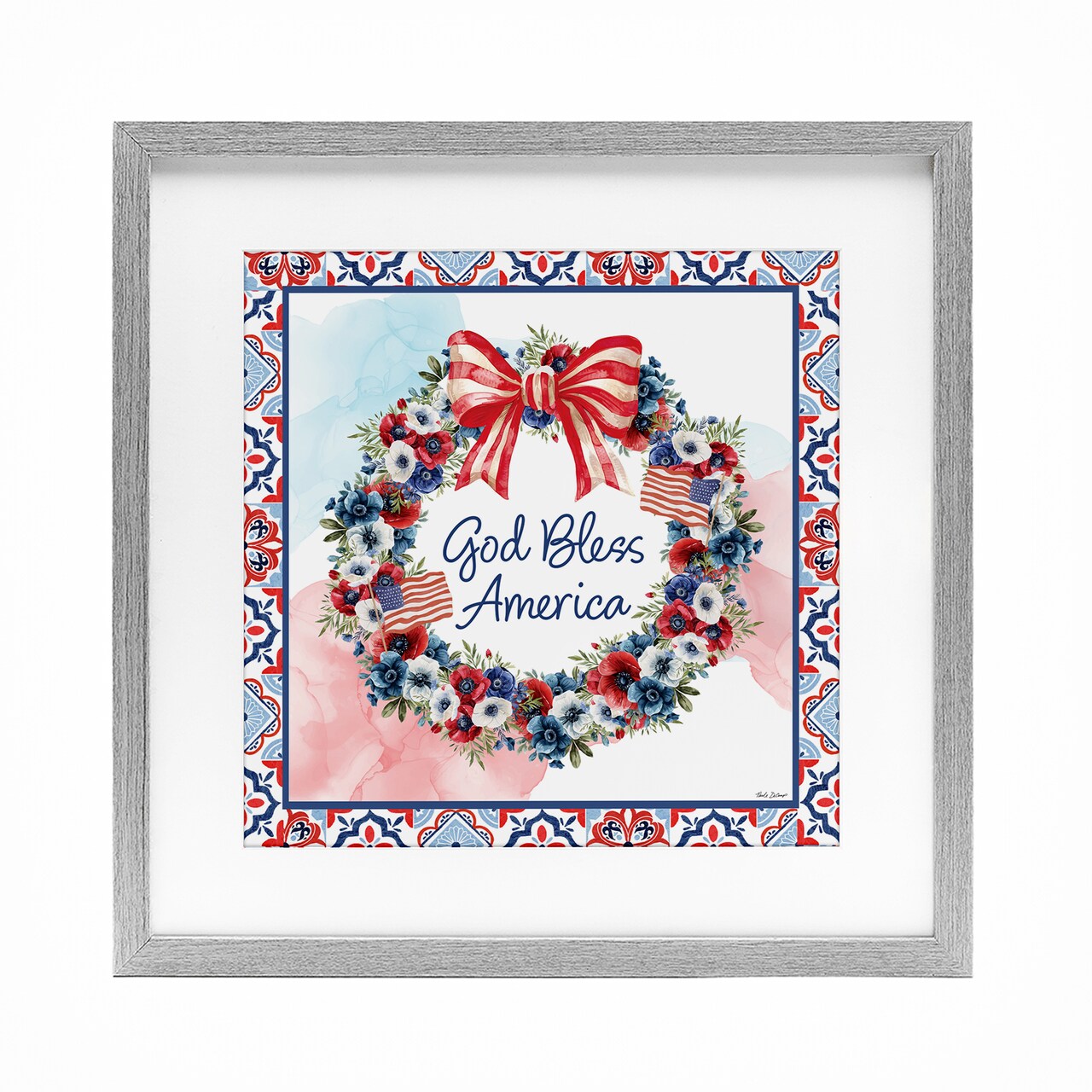 Stupell Industries God Bless America Wreath Framed Print Under Glass, design by Nicole DeCamp